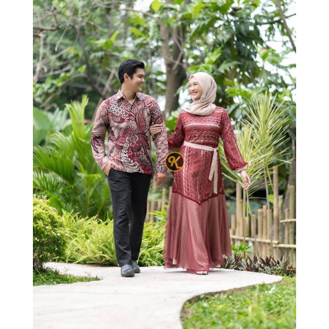 DRESS COUPLE KEMEJA BATIK NILAM MAROON | DRESS TERBARU DRESS LEBARAN BAJU PESTA TERBARU