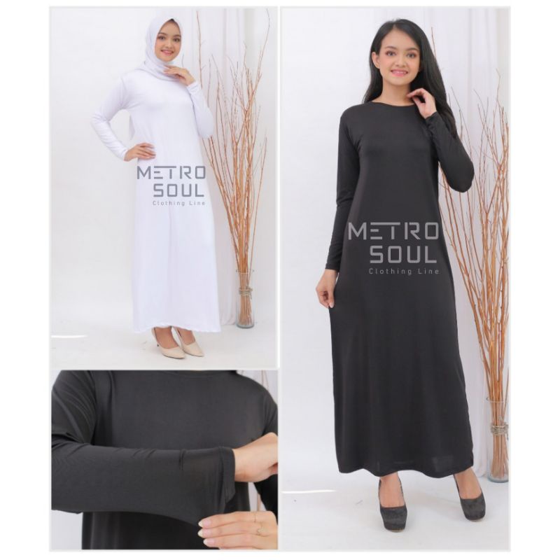 Manset Gamis / Inner Kaos Long Dress Polos Lekbong Hitam Putih ALLSIZE FIT TO JUMBO