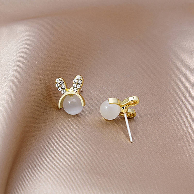 Anting Tusuk Sterling Silver 925 Desain Kelinci Lucu Hias Berlian Untuk Wanita