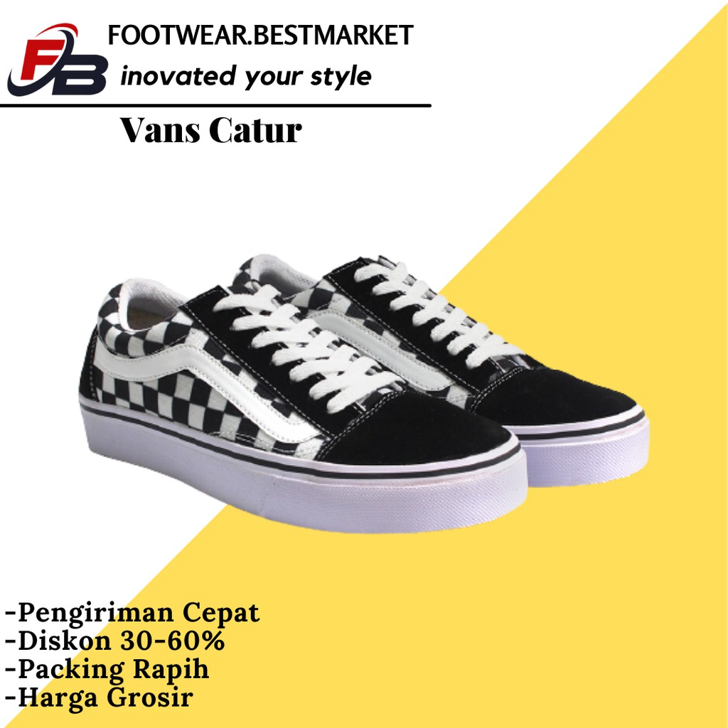 DISKON 50% !! SEPATU SNEAKERS PRIA VANS MOTIF CATUR CHEKBOARD KANVAS PREMIUM LOW SHOES SKATE MURAH