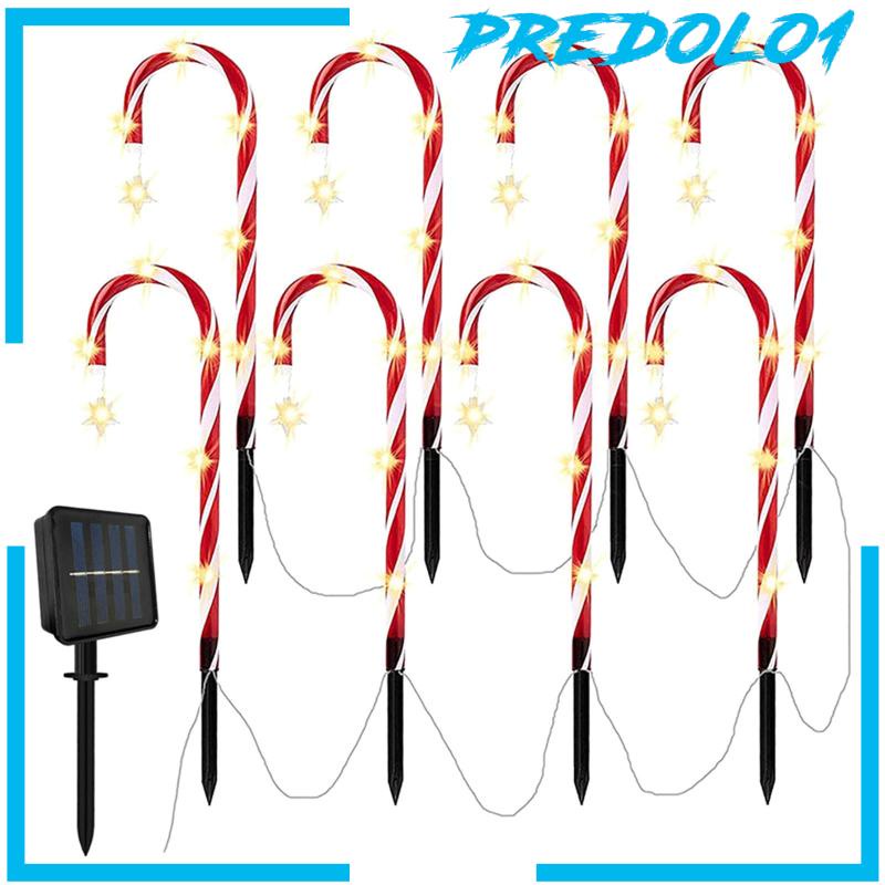 [PREDOLO1] 8Pcs Candy Cane Lights Portable Solar Christmas LED Lamp for Garden Yard