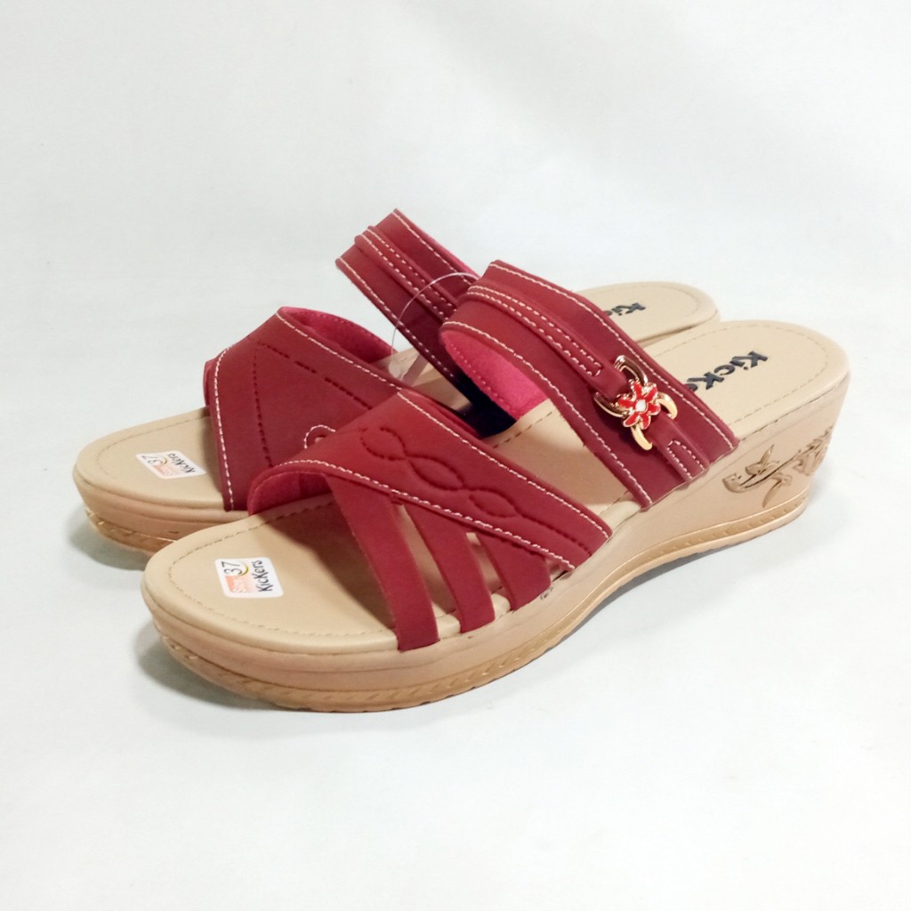 Kickers FM02 Sandal Wanita Selop Wedges 2 Band Hak 5cm Size 37-40