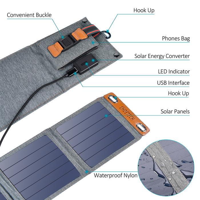 Choetech USB Foldable Solar Powered Charger 4 Panel 14W - SC004 - Black