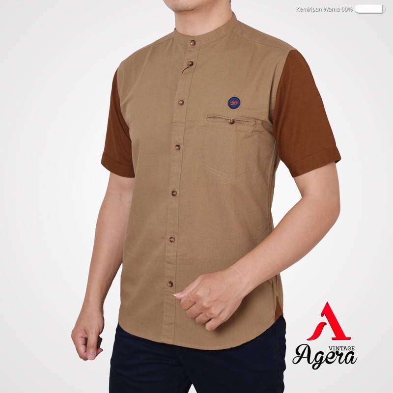 Kemeja Koko KEMKO Lengan Pendek Fashion Kombinasi Warna PREMIUM Original Brand Agera