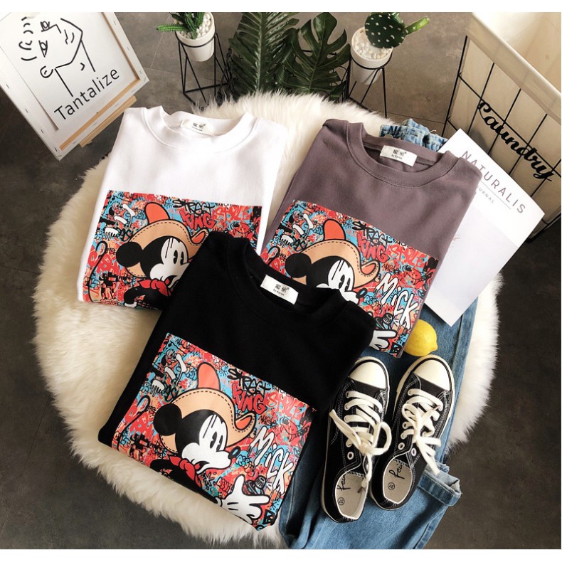 T-shirt Longgar Kaos Wanita Casual Atasan Longgar Big Size Kaos Santai Berkualitas Kaos Motif Mickey