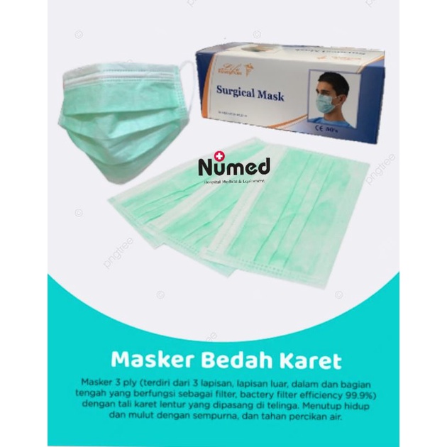 Masker Medis Bedah Karet Original Liferesources / Surgical Mask 50 Pcs