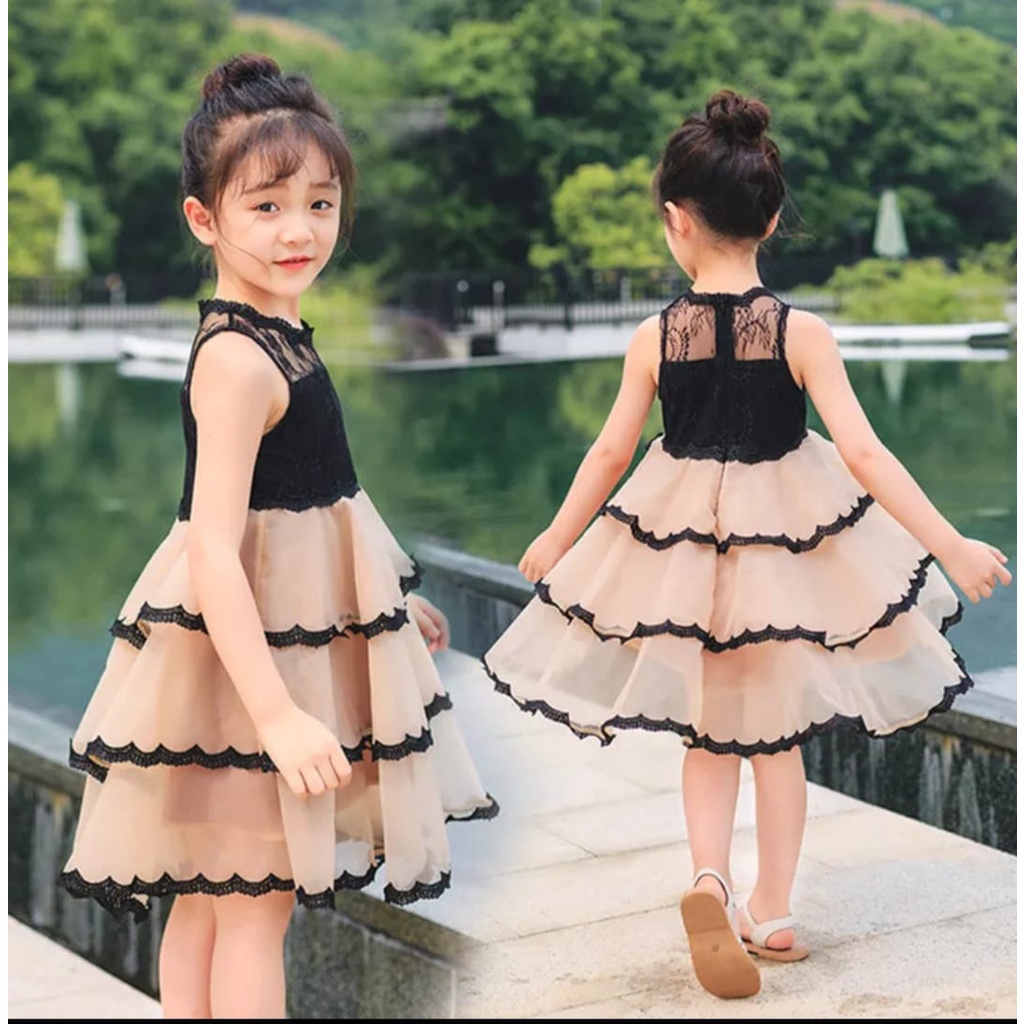 RECCA DRESS KIDS / CREAM / PUTIH / UMUR 7-10 TH/KOREA / DRESS PESTA / TERLARIS / TERBARU