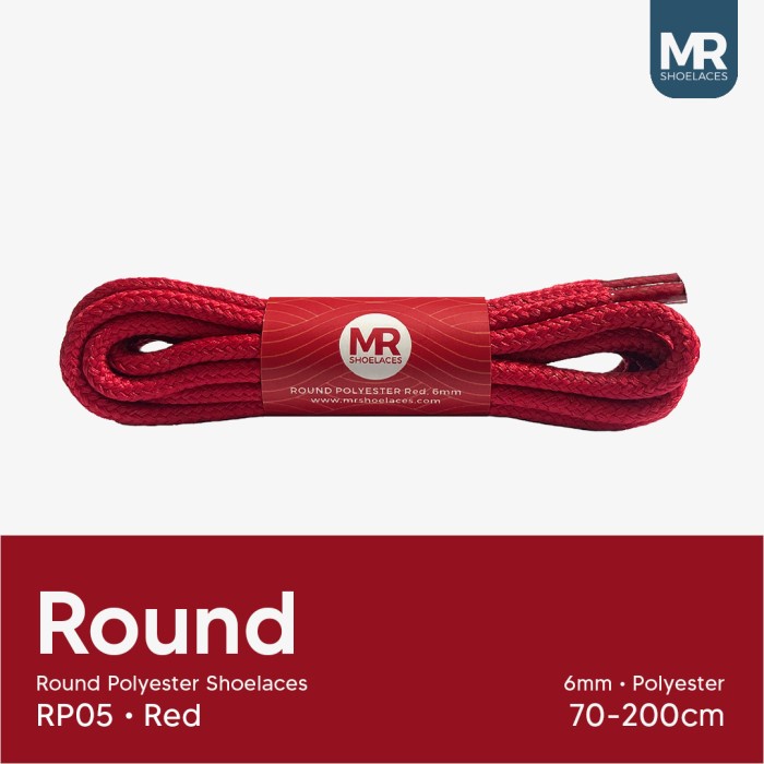 MR Shoelaces RP05 Merah (Red) Tali Sepatu Bulat Round 6mm 70cm 80cm 90cm 100cm 120cm 150cm 180cm 200cm Premium Shoelaces