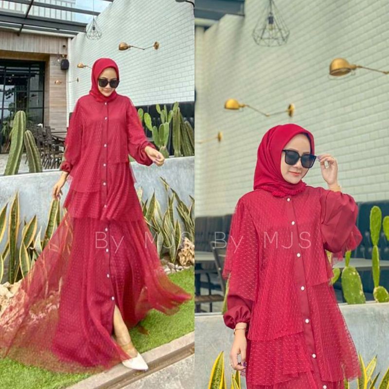 Dress CARISSA import bahan sakila mix tile doty Ld 100-106 PB 140 Kancing full Busui Friendly