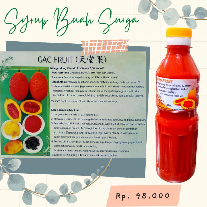

SYRUP BUAH SURGA GAC FRUIT 0,5 LITER / SIRUP BUAH SURGA GAC FRUIT