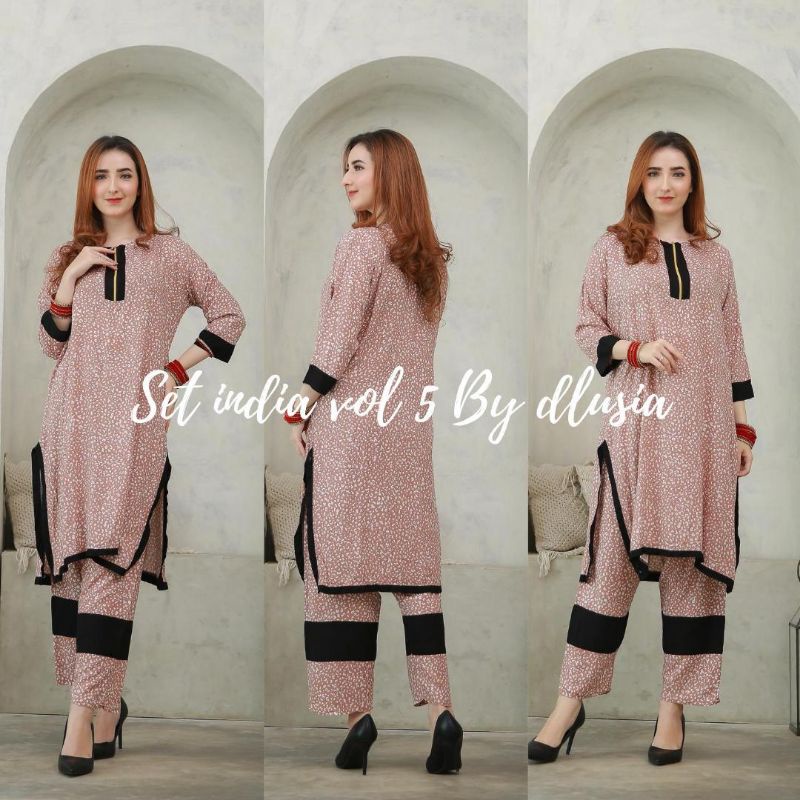 Daster arab Dlusia SETELAN INDIA Series Daily One Set Tunik Rayon Super Original Best Seller