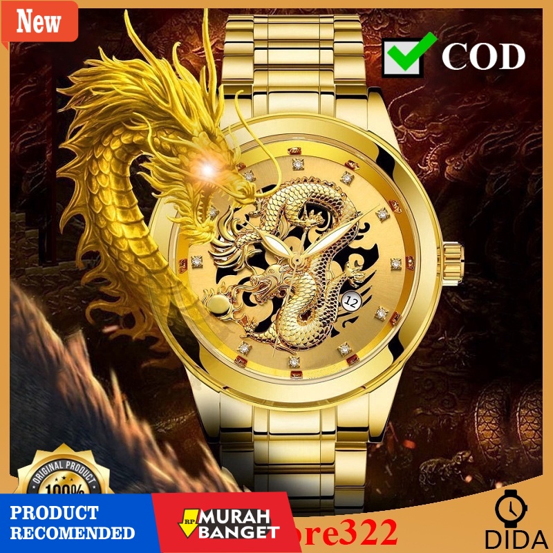 Jam analog pria terbaik- COD jam tangan pria original Quartz Men Watch Naga Gold Mewah jam tangan pr
