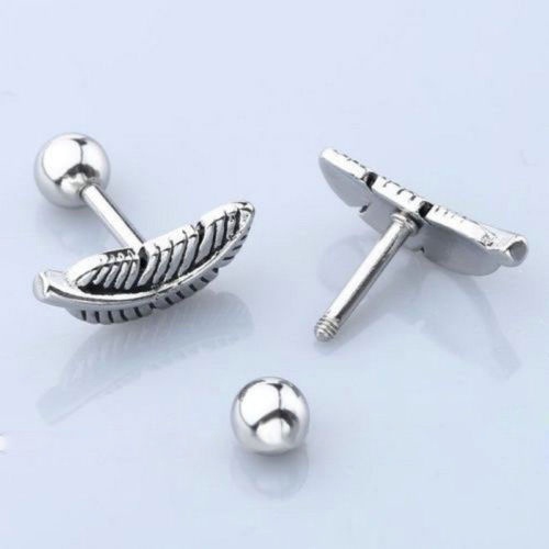 Hu Hu Hu Hu Hu Alat Bantu Pasang Kacamata♡ 1 Pasang Anting Tindik Tulang Rawan Telinga Desain Bulu Barbell 16G Untuk Wanita