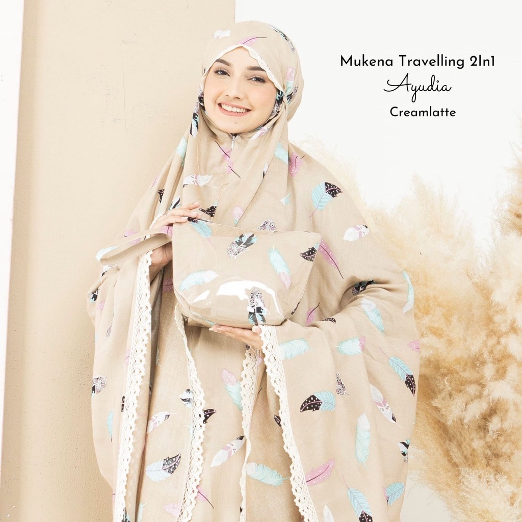 Mukena Travelling 2in1 Dewasa Adem Motif Ayudia Cantik Bahan Rayon Premium Nyaman Model Lucu