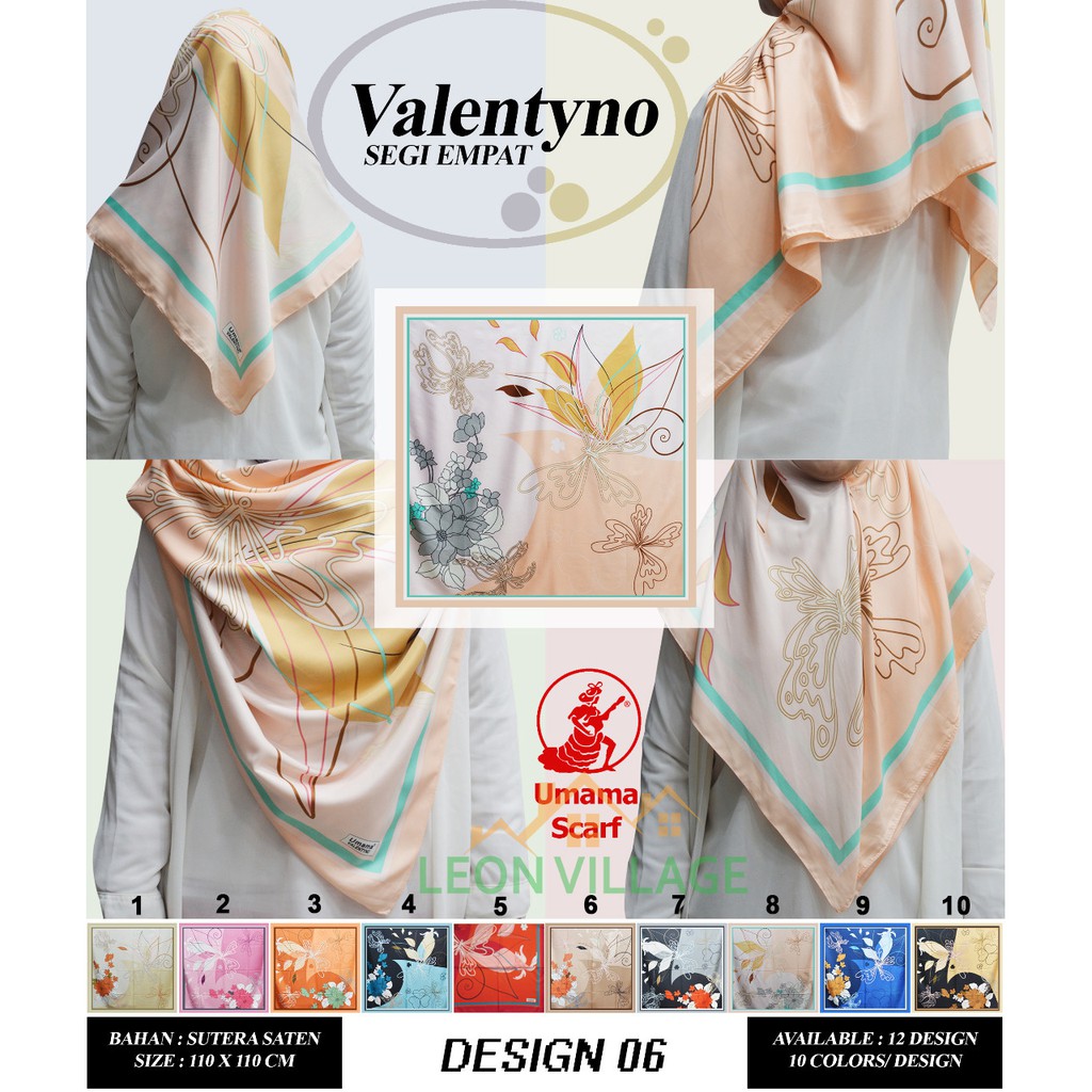 Kerudung VALENTYNO D6 UMAMA Hijab Jilbab Segi Empat Motif Satin