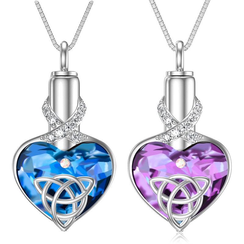 Kalung Dengan Liontin Kristal Bentuk Hati Warna Biru