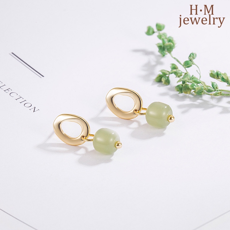 Anting Klip Tanpa Tindik Retro Dengan Batu Giok Hetian Untuk Wanita