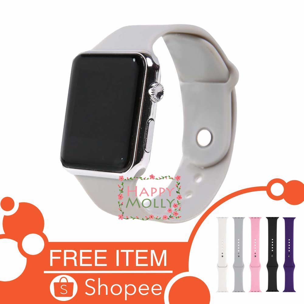 LED Watch [ Grey Silver ] Jam Tangan Digital Pria &amp; Wanita - Strap Rubber - FREE STRAP