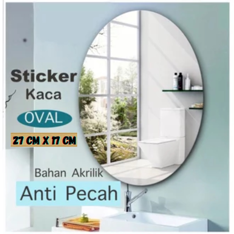 Cermin Oval Wallpaper Stiker  Dinding Kaca Hiasan Kamar Mandi Mirror Akrilik Dekorasi Rumah Estetik F703