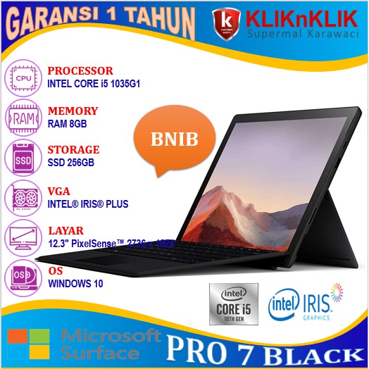 MICROSOFT SURFACE PRO 7 2in1 CORE i5 1035G4 8GB 256ssd 12.3 TOUCH WIN10 BLACK