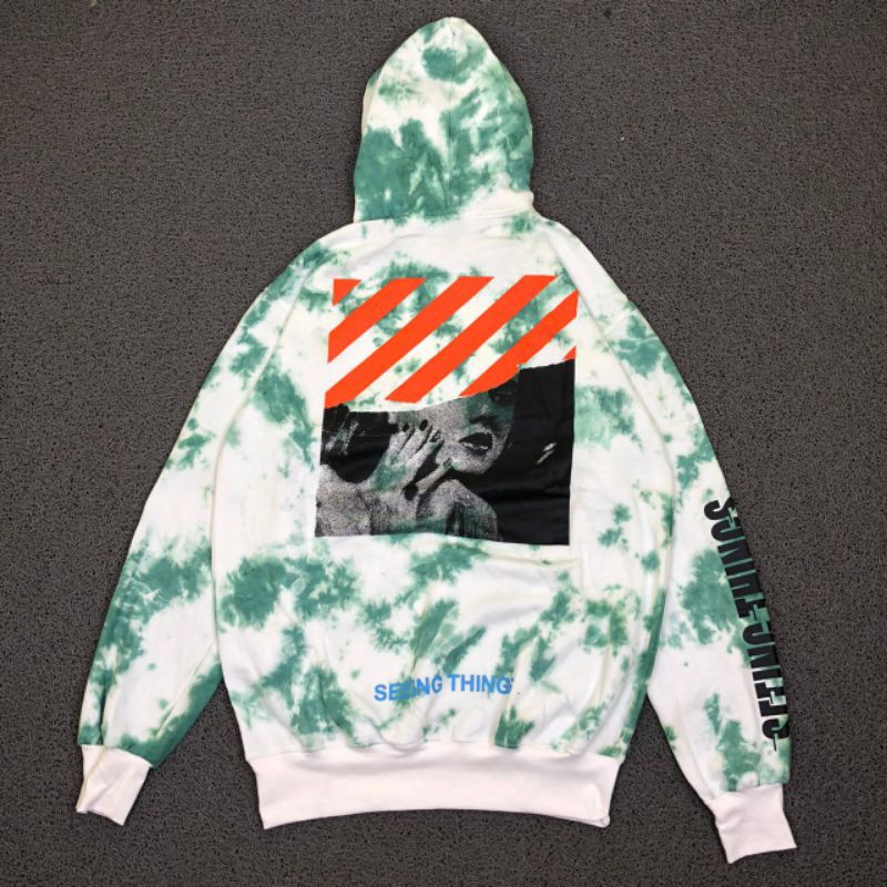 JAKET SWEATER HOODIE OFF WHITE TIE DYE GREEN BEST SELLER