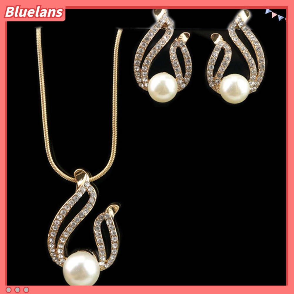 Bluelans Faux Pearl Water Drop Charm Pendant Earrings Necklace Socialite Lady Jewelry Set