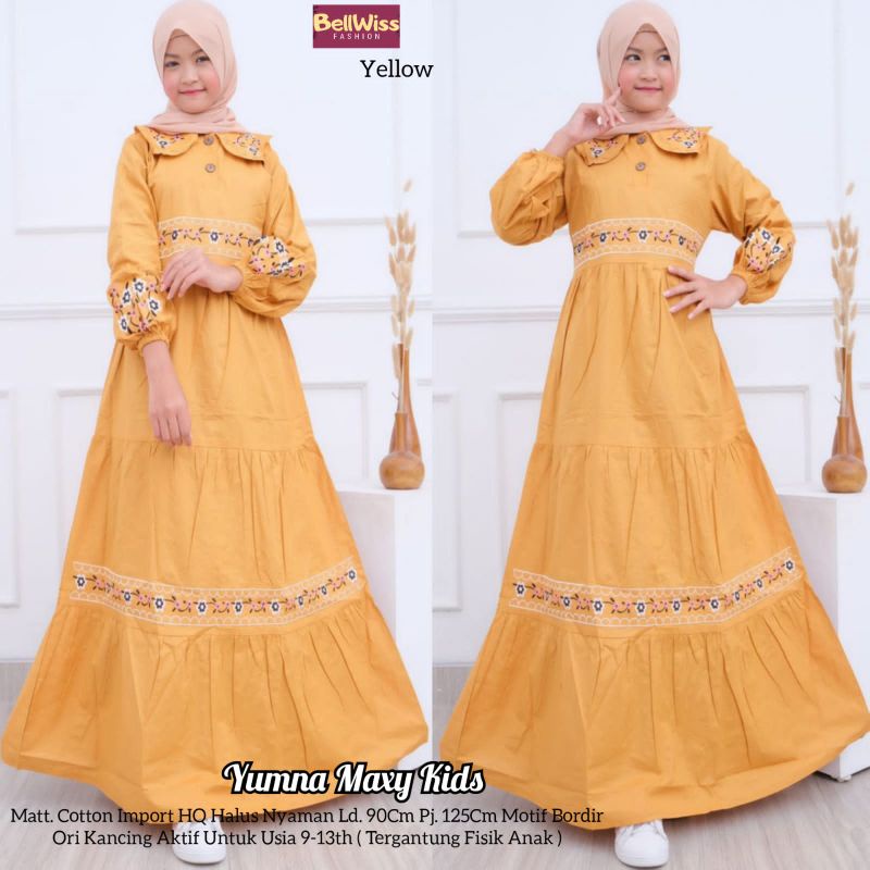 yumna maxy kids ori by bellwiss / gamis anak LD 90cm / dress anak remaja