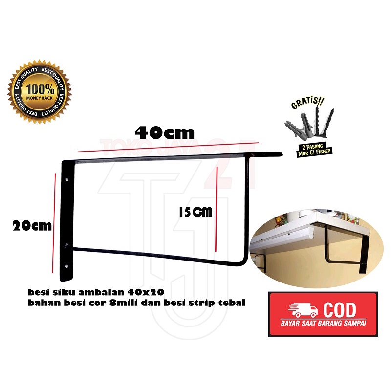 rak besi siku ambalan/penyangga tempel dinding 40x20