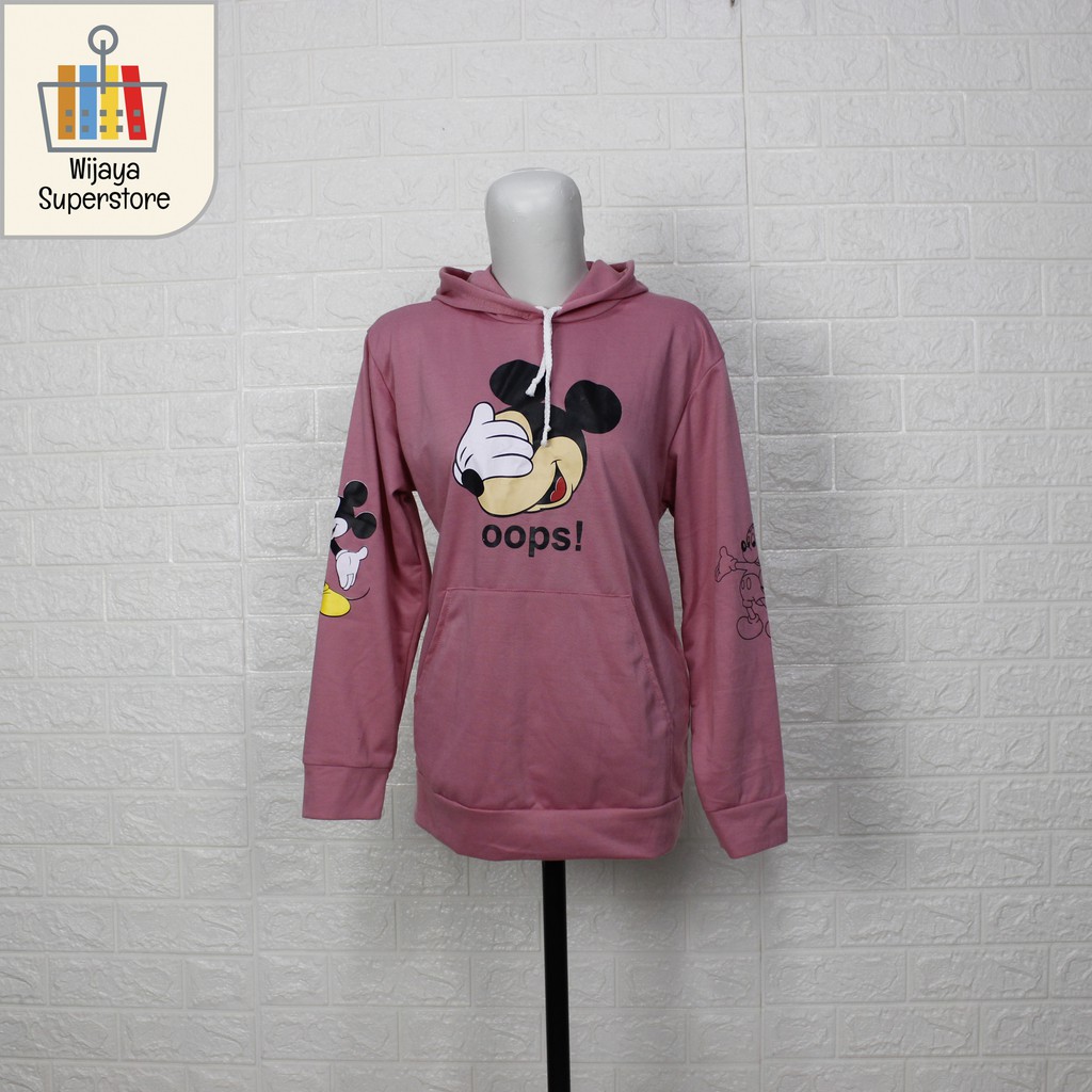 Sweater Hoodie Wanita Oops Mickey Mouse Tangan Panjang-2