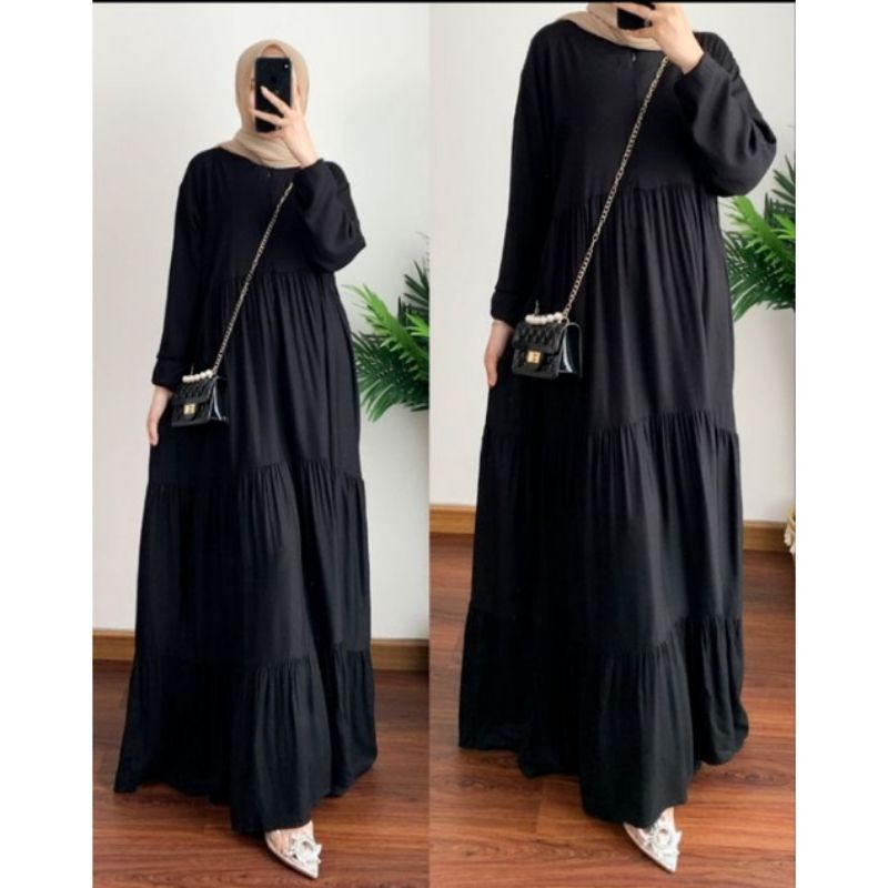 Gamis Polos Rayon - Gamis Busui Resleting Depan - Gamis Ruffle Busui Friendly