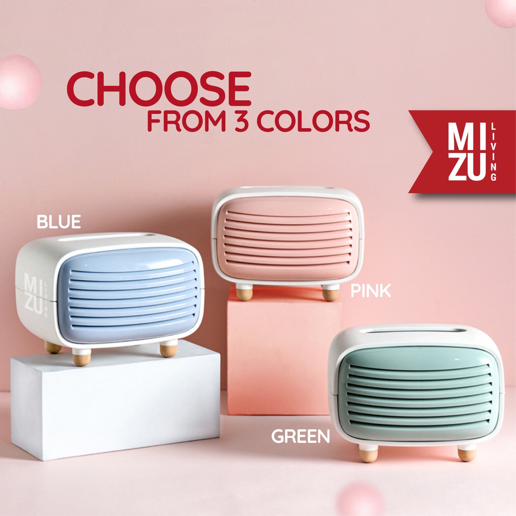 MIZU MUSEN Tissue Box Charcoal Kotak Tissue Arang Pengering Vintage Radio Design