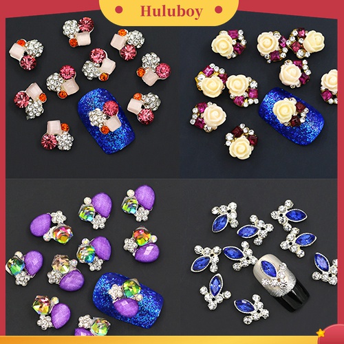 Huluboy Huluboy♡ 10pcs Stiker Kristal Berlian Imitasi 3D Bahan Alloy Untuk Dekorasi Nail Art