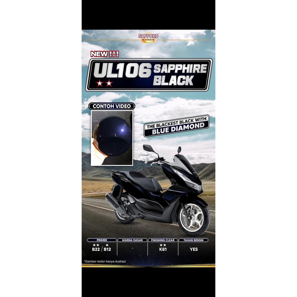 Pilok Sapporo Ultimate SAPPHIRE BLACK UL106 hitam kristal diamond 400ml