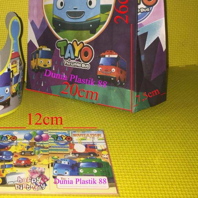 ➺ isi10SET PAKET TAYO TAS KERTAS + UNDANGAN TOPI MAHKOTA perlengkapan ulang tahun ultah hbd tema tay