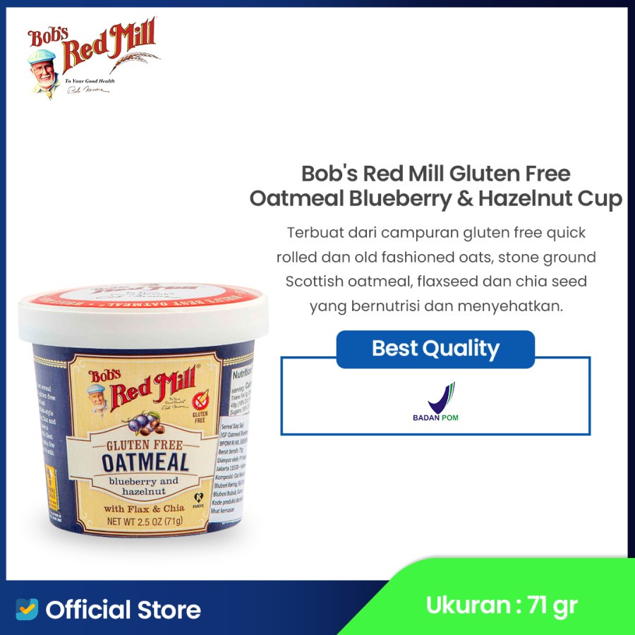 

Bob's Red Mill Gluten Free Oatmeal Blueberry & Hazelnut Cup 71 gr