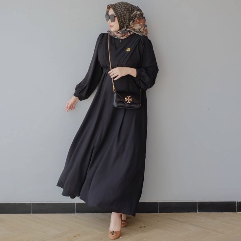 DYN -  Basic Fathia Dress - Gamis Polos Crinkle Busui Friendly-3