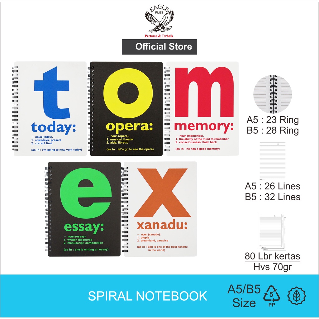 

TOMEX Notebook Spiral / Buku Tulis Buku Catatan Diary Notebook Spiral A6 / A5 / B5 80 Lembar