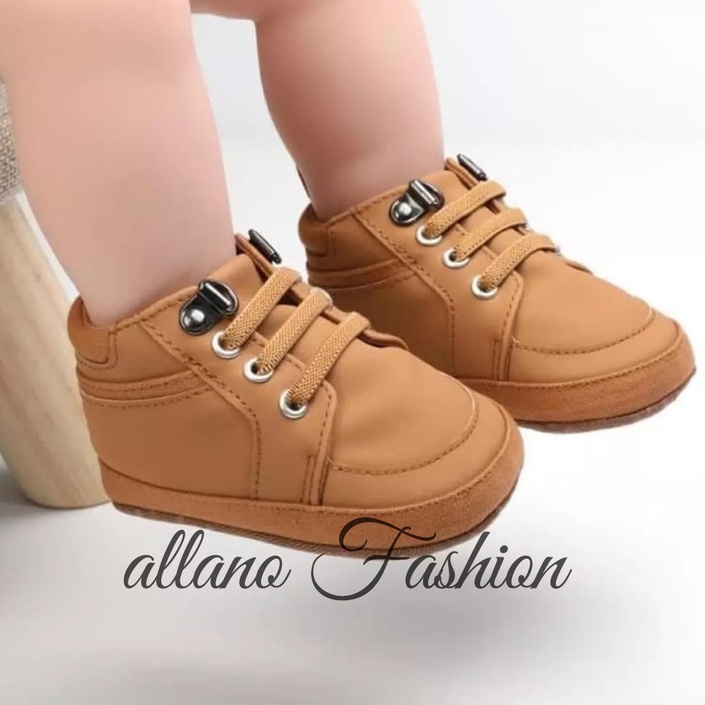 Allano Fashion - Sepatu bayi Prewalker model SEMI BOOTS CLASSIC TAN KUNYIT TERBARU / sepatu bayi mur