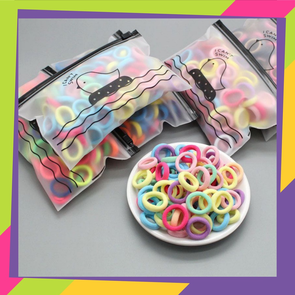 1747 / Donat cincin ikat rambut Uk.2cm [ isi 100pcs ] Towel ring free pouch &amp; zipper lock