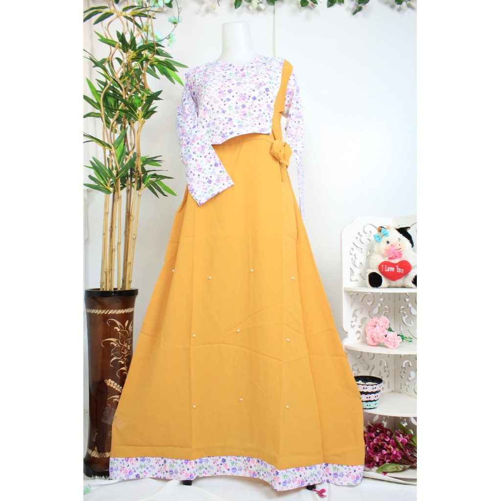 Flanela dress remaja hanbok wolfis polos kombinasi motif mutiara