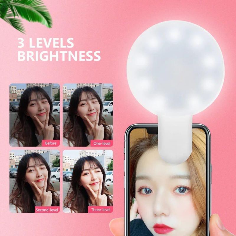 Mini Q Selfie Ring Light Portable Flash LED USB Clip Mobile Phone Fill Lamp Bentuk Cincin Jepit