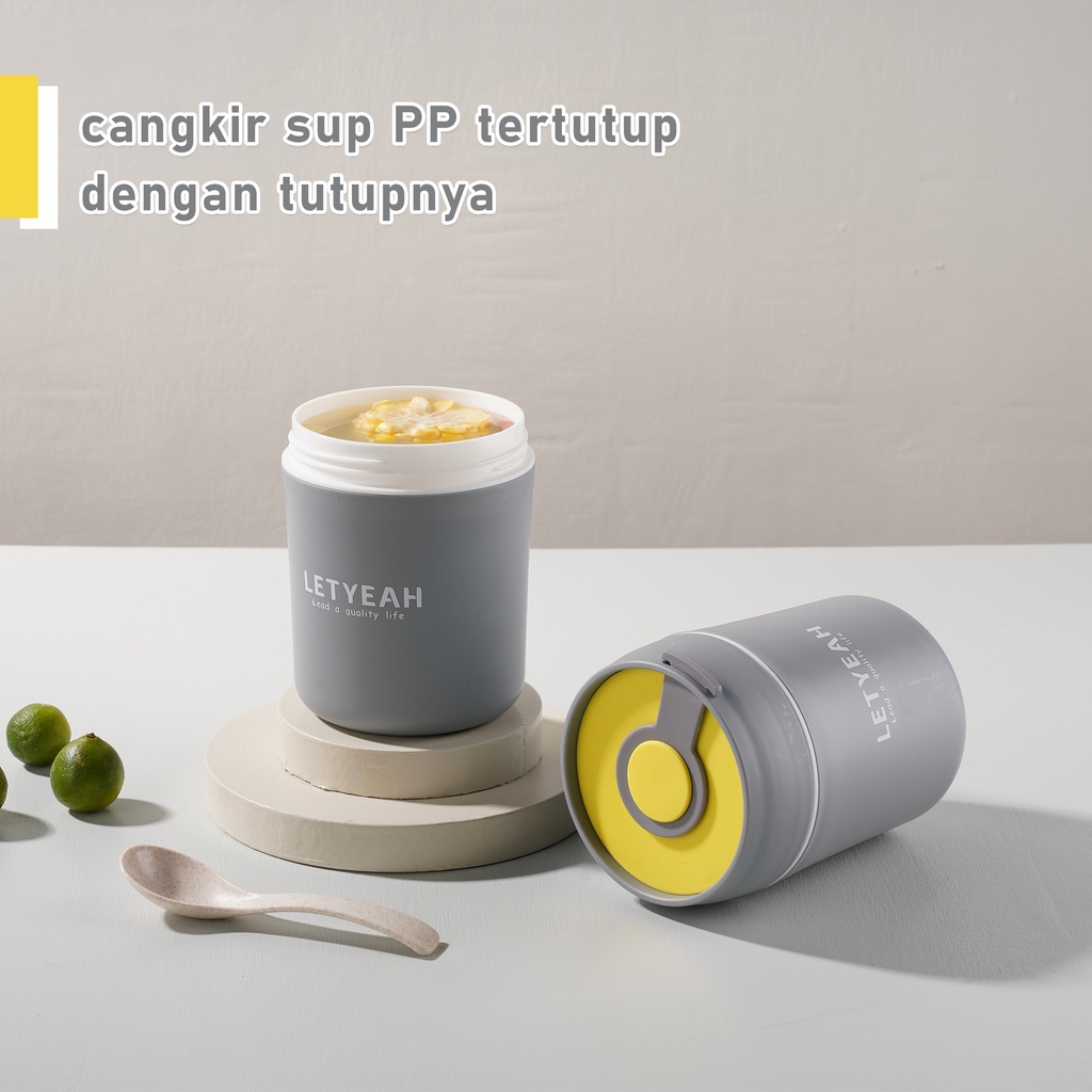 Letyeah &amp; Anantagt cangkir sup anti tumpah tahan panas 500ML/termos makanan/cangkir kopi susu/Mangkok sup Free spoon BPA free