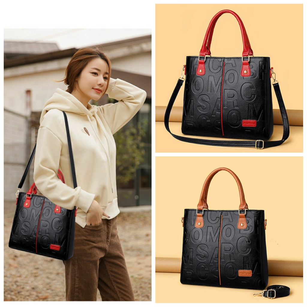 Tas messenger kulit embossed Handbag wanita kapasitas besar tas punggung selempang perempuan import