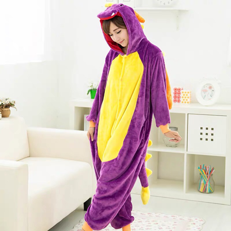 BAJU ONESIE DINOSAURUS DINO GODZILLA UNGU PIYAMA KOSTUM COSPLAY