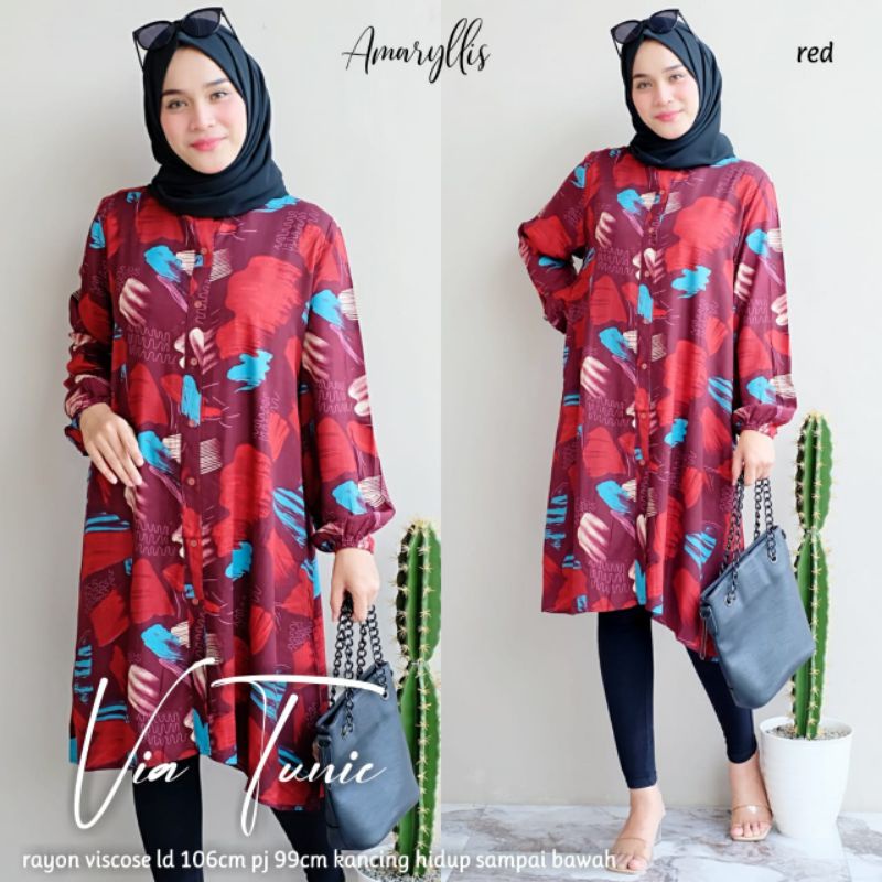 (VIA TUNIK) BLOUSE PANJANG KEMEJA WANITA BAHAN RAYON VISCOSE