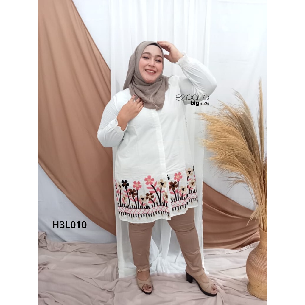 Ezpata Atasan Blouse Tunik Bordir Bunga Floral Bigsize Jumbo XXXL BB 65-100kg LD 120cm Full Kancing