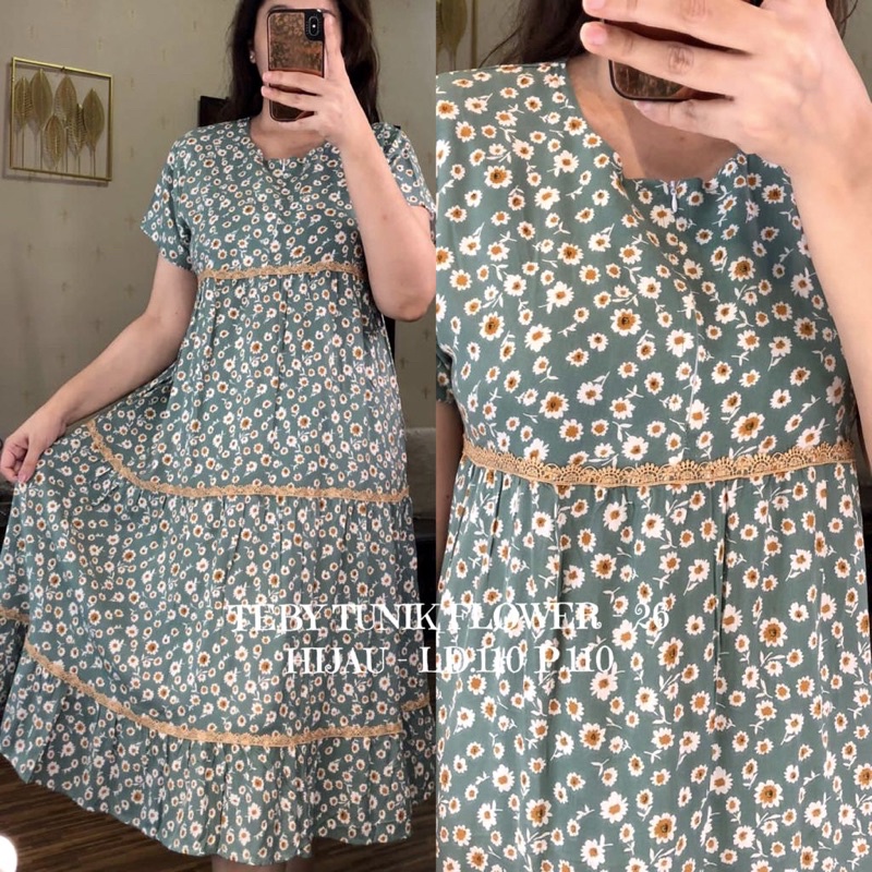 Daster arab Teby Tunik Flower-Hijau-26-kode 26