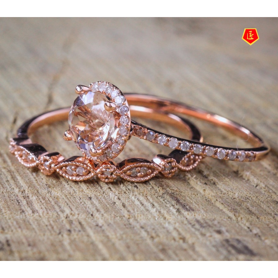 [Ready Stock]18 Rose Gold Ring Set Micro Inlaid Moissanite