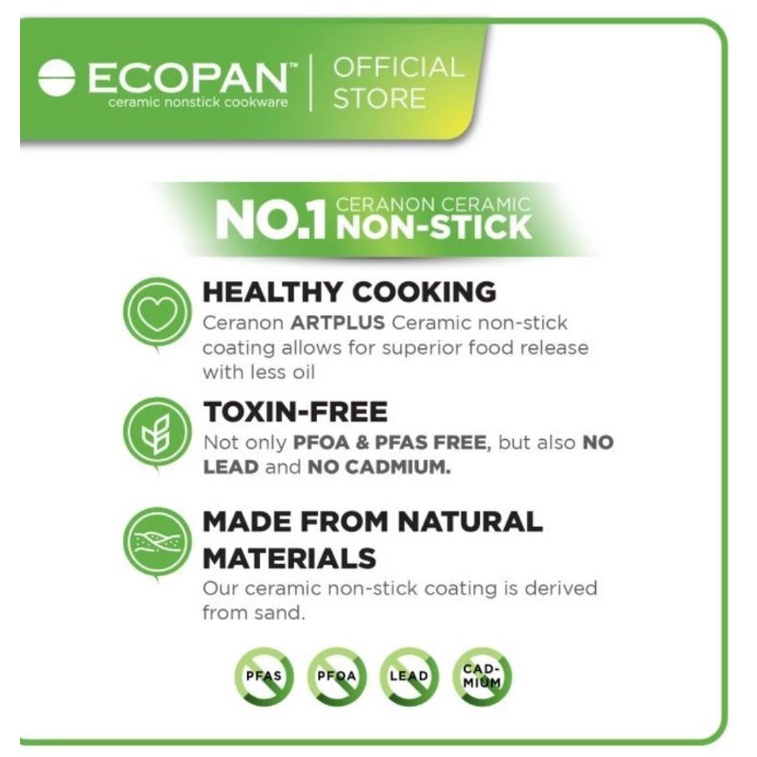 ECOPAN Eco Set Alat Masak 4 pcs Stir Wok + Frypan + Spatula + Glass Lid Bebas PTFE dan Bebas PFOA eco pan