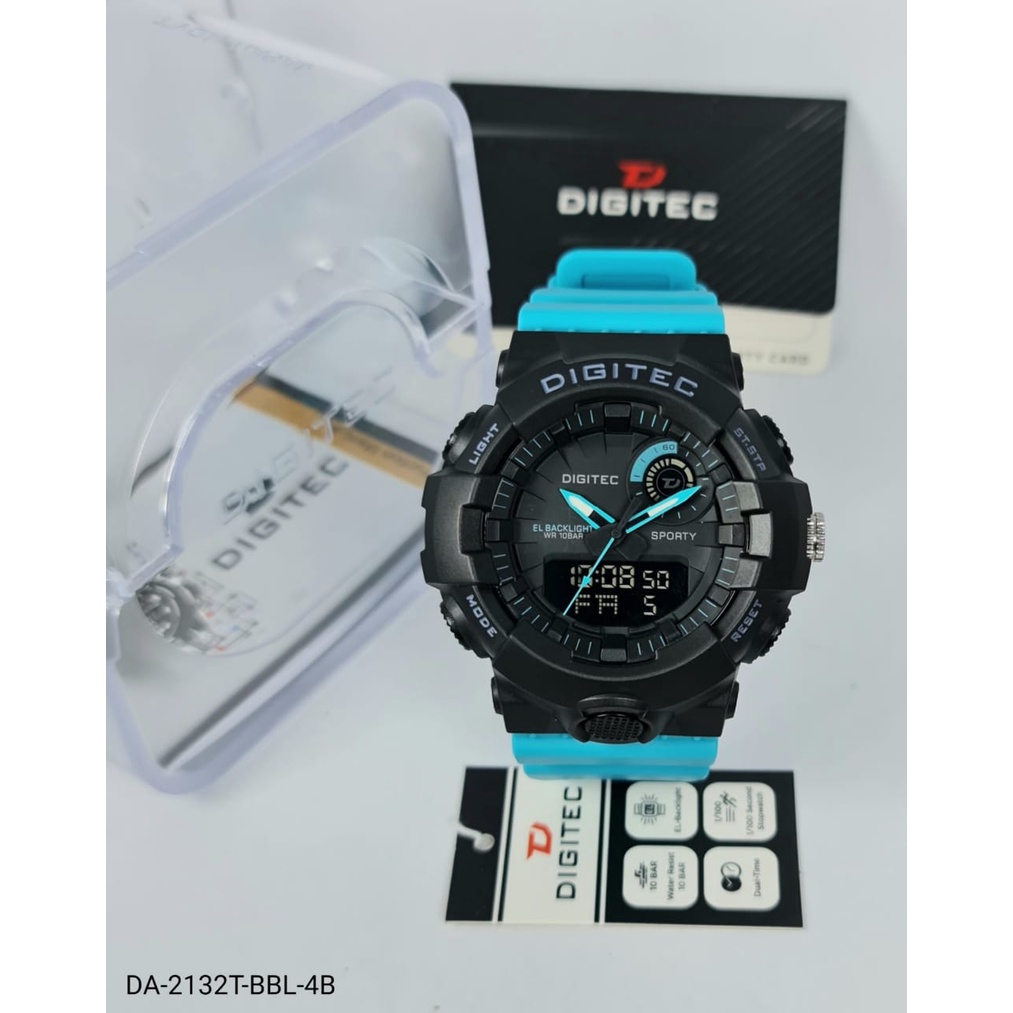 Jam tangan pria digitec DA-2132 dualtime original strap rubber garansi resmi 1 tahun